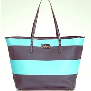 Turquoise and navy small strip tote